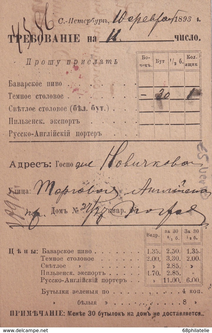 RUSSIE 1893   ENTIER POSTAL/GANZSACHE/POSTAL STATIONERY CARTE DE S.PETERSBURG - Postwaardestukken