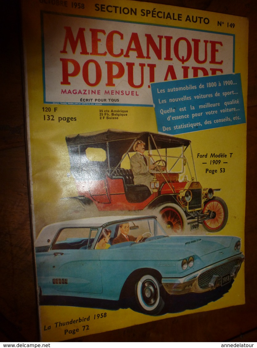 1958 MÉCANIQUE POPULAIRE: Les Automobiles De 1800 à 1900 ( Ford,Thunderbird,Cadillac,Oldsmobile,Essex,Packard,etc) - Voitures