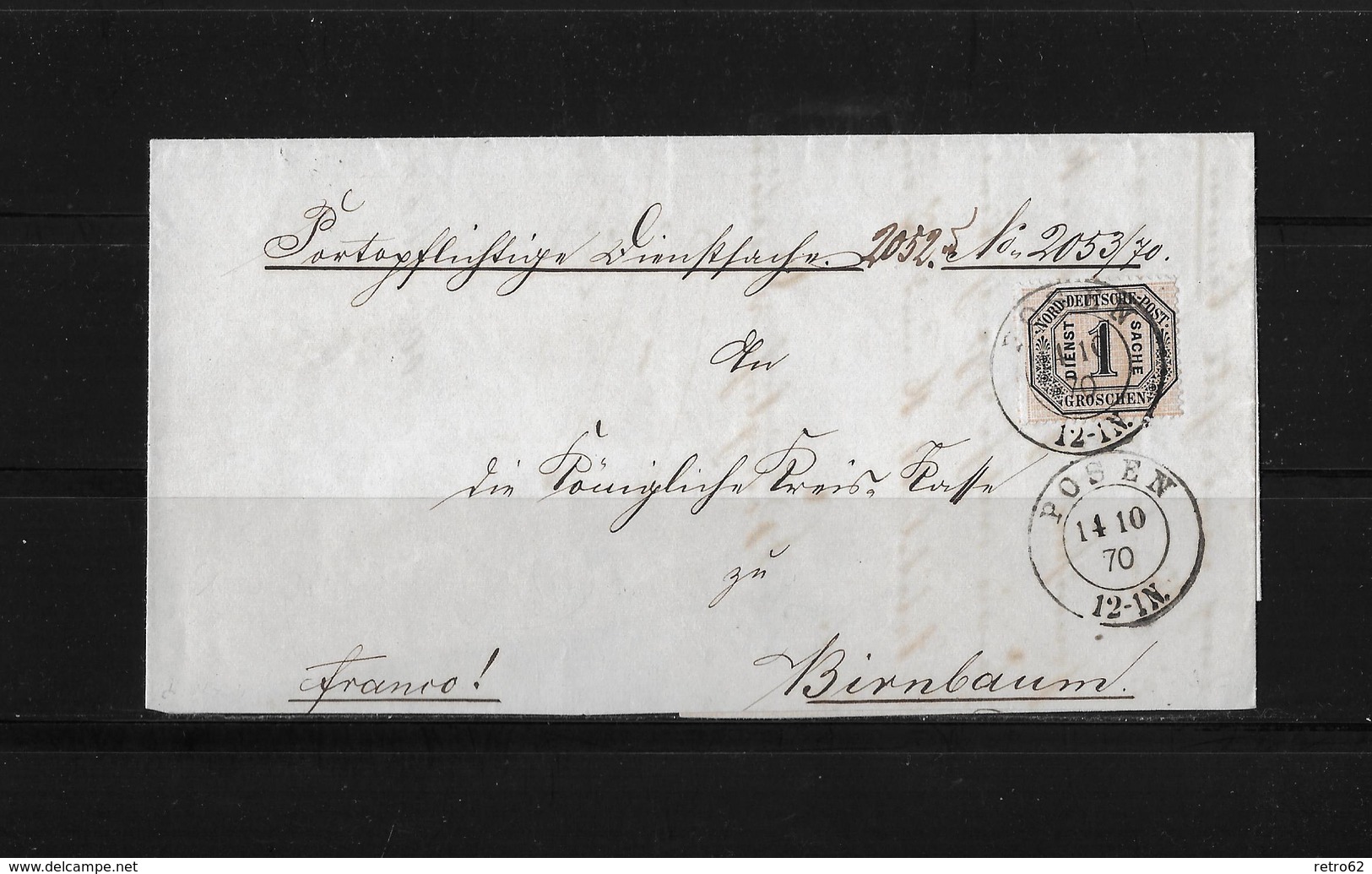 Norddeutscher Postbezirk → Dienst Brief Posen Nach Birnbaum 1870 - Autres & Non Classés