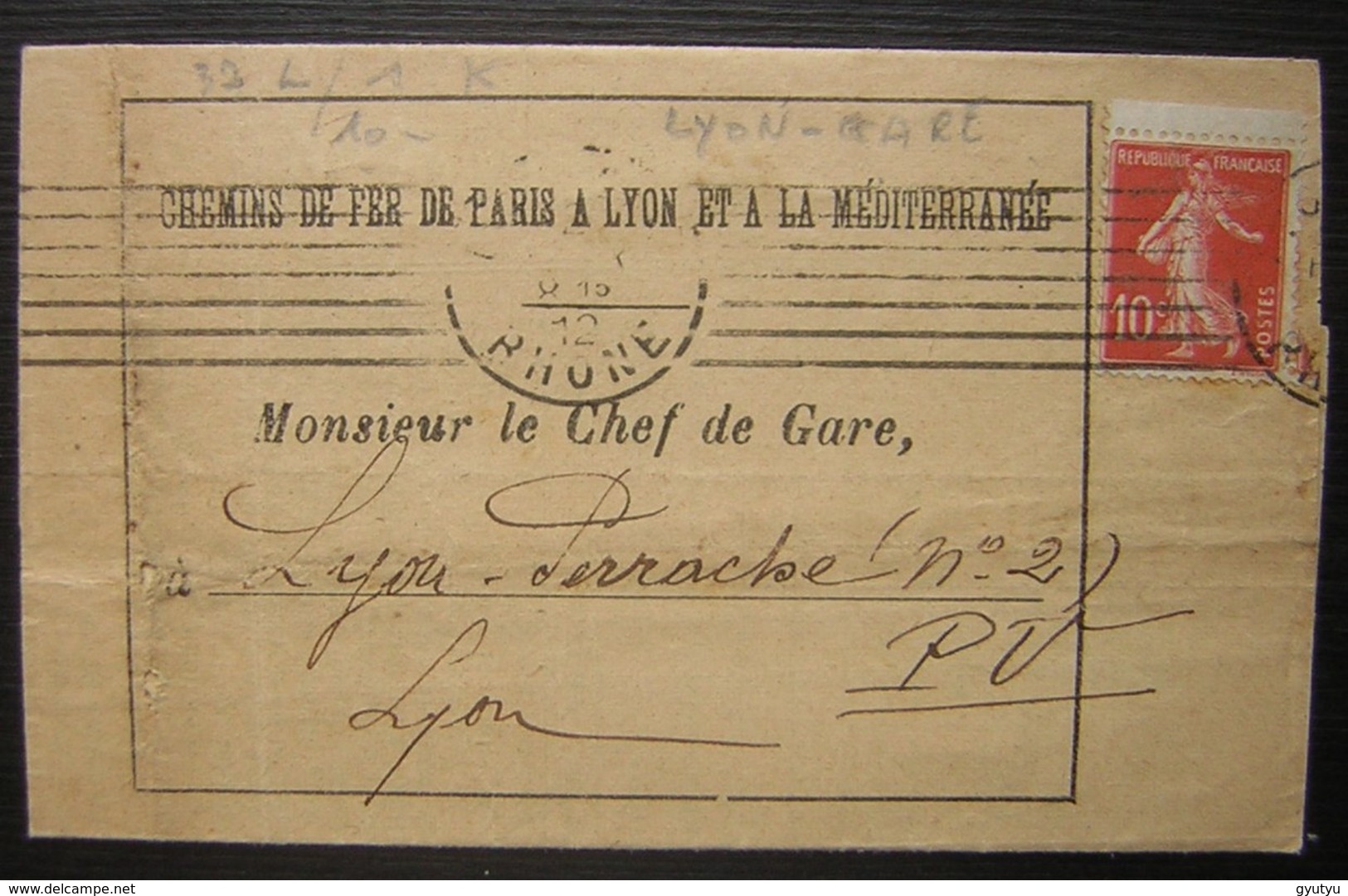 1912 Lyon Perrache, Document De La Gare à Propos D'un Fût De Cidre - 1877-1920: Période Semi Moderne