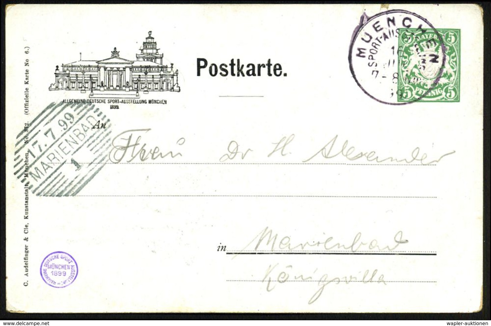 MUENCHEN/ SPORT-AUSSTELLUNG 1899 Sonderstempel Auf Passender PP 5 Pf. Wappen Grün: Allgem. Deutsche Sport-Ausstellung =  - Non Classificati