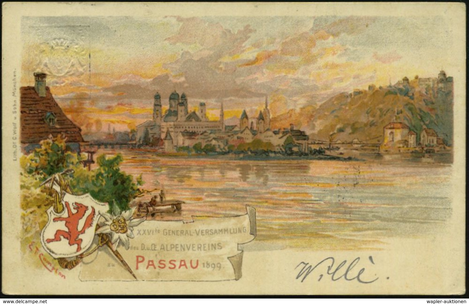 PASSAU 2 1899 (10.8.) 1K Auf PP 5 Pf. Wappen, Grün: XXVIte GENERAL-VERS. Des D.(eutschen) U. OE.(sterr.) ALPENVEREINS (O - Non Classificati