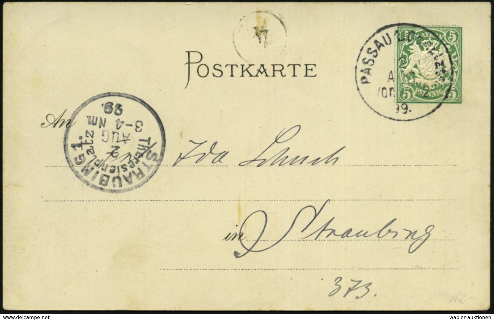 PASSAU 2 1899 (10.8.) 1K Auf PP 5 Pf. Wappen, Grün: XXVIte GENERAL-VERS. Des D.(eutschen) U. OE.(sterr.) ALPENVEREINS (O - Ohne Zuordnung