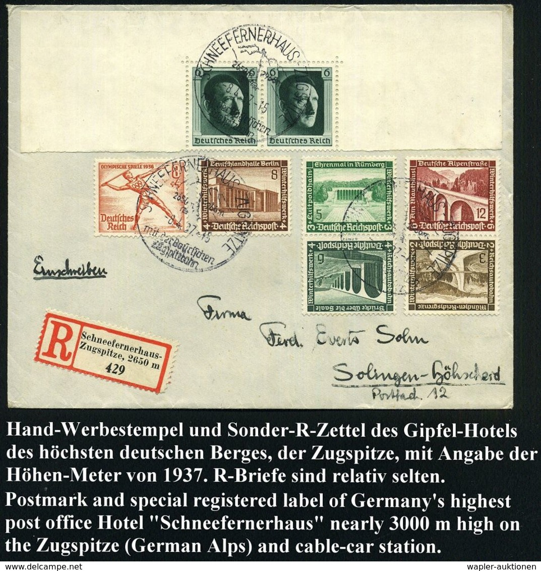 SCHNEEFERNERHAUS-ZUGSPITZE/ Mit Der Bayer./ Zugspitzbahn 1937 (28.4.) HWSt = Hauspostamt Hotel "Schnee-fernerhaus" U. Se - Unclassified