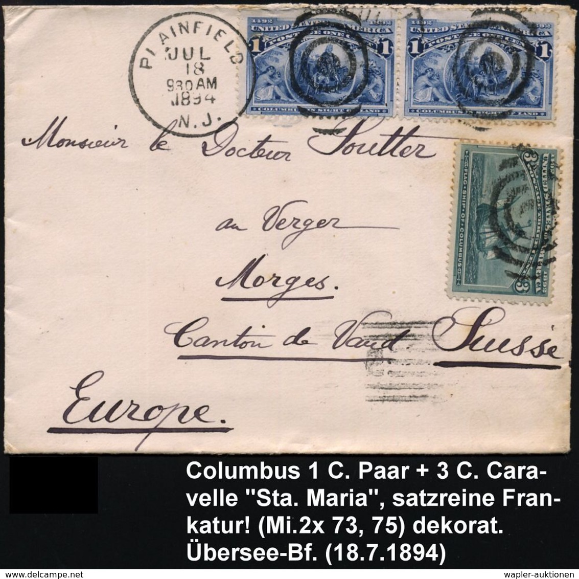 U.S.A. 1984 (18.7.) 1 C. "Columbus-Jubiläum". Waager. Paar U. 3 C. Columnbus Segelschiff "Sta. Maria", Satzreine Frankat - Sonstige & Ohne Zuordnung