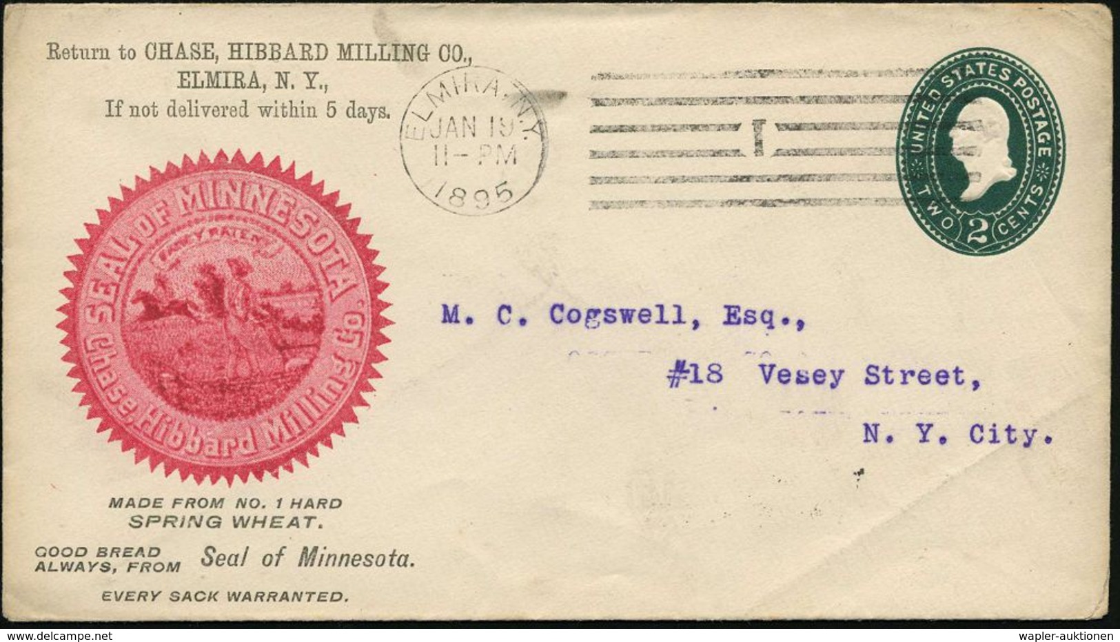 U.S.A. 1895 (19.1.) Reklame-PU 2 C. Washington, Grün: Hibbard Milling Co. (schwache Eckbugspur) Abb: Pflügender Bauer U. - Altri & Non Classificati