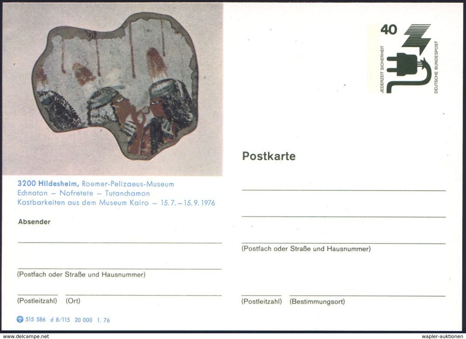 3200 Hildesheim 1976 Gesuchte BiP 40 Pf. Unfall, Grün : Roemer-Pelizaeus-Museum/Echnaton - Nofretete - Tutanchamun /..Mu - Egyptologie