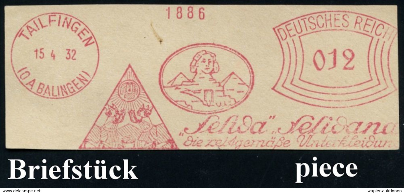 TAILFINGEN (O.A.BALINGEN)/ "Felida" "Felidana"/ Die Zeitgemäße Unterkleidung 1932 (15.4.) AFS = Sphinx, 2 Pyramiden (u.  - Aegyptologie