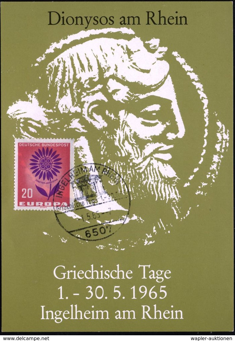 6507 INGELHEIM (RHEIN)/ Griechische Tage 1965 (1.5.) SSt = Griech. Tempel "Parthenon" Vs. Auf Programmzettel: "Dionysos  - Archéologie