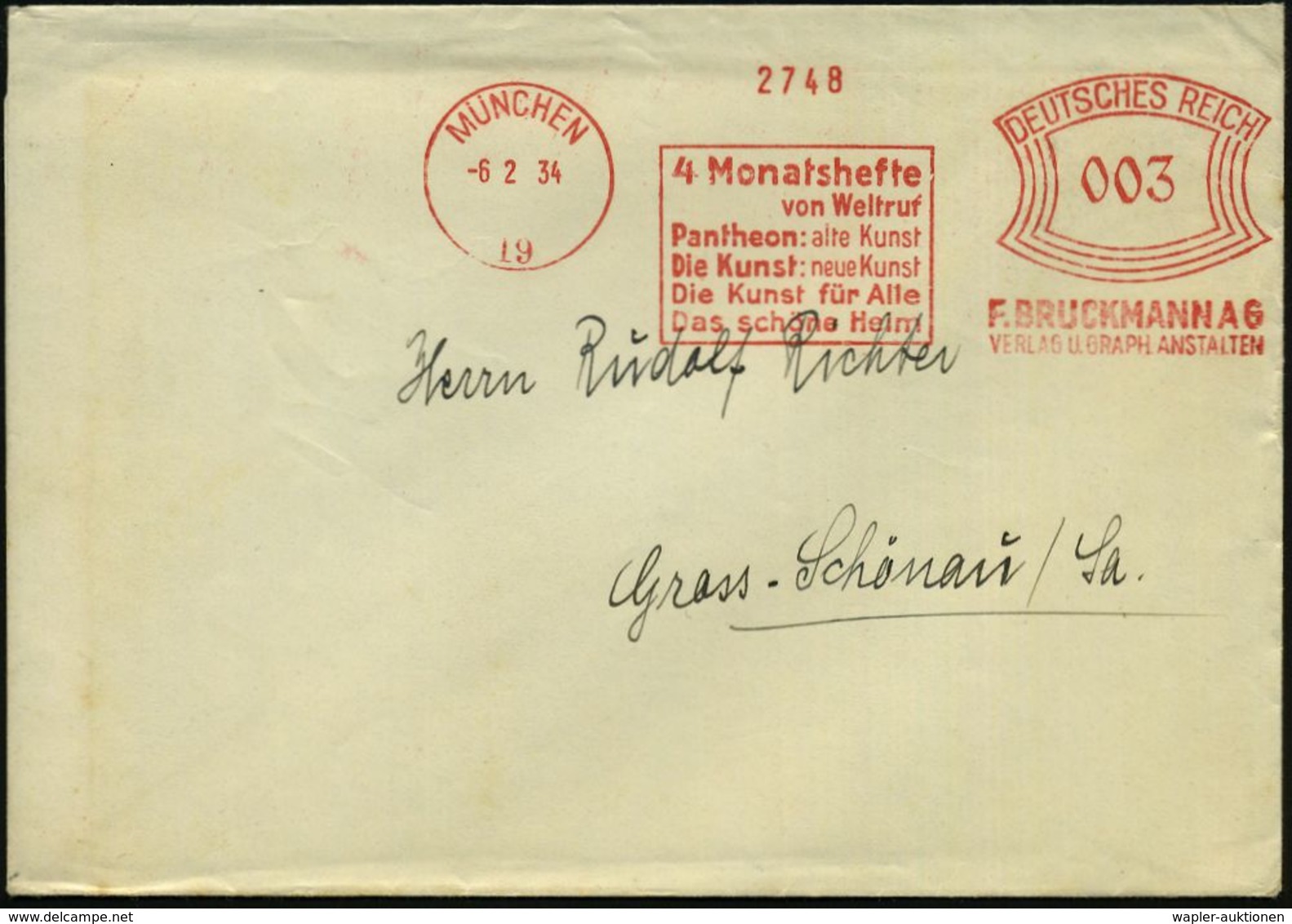 MÜNCHEN/ 19/ 4 Monatshefte/ ..Pantheon: Alte Kunst/ ..F.BRUCKMANN AG 1934 (6.2.) AFS , Klar Gest. Inl.-Brief (Dü.E-1CEh) - Archéologie