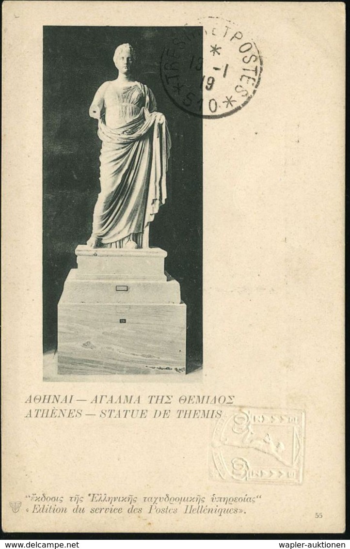 GRIECHENLAND MILITÄRPOST 1919 (8.1.) 10 L. Hermes, Rot + 10 L. Hermes Blinddruck-BiP: ATHENES - STATUR DE THEMIS = Götti - Archéologie