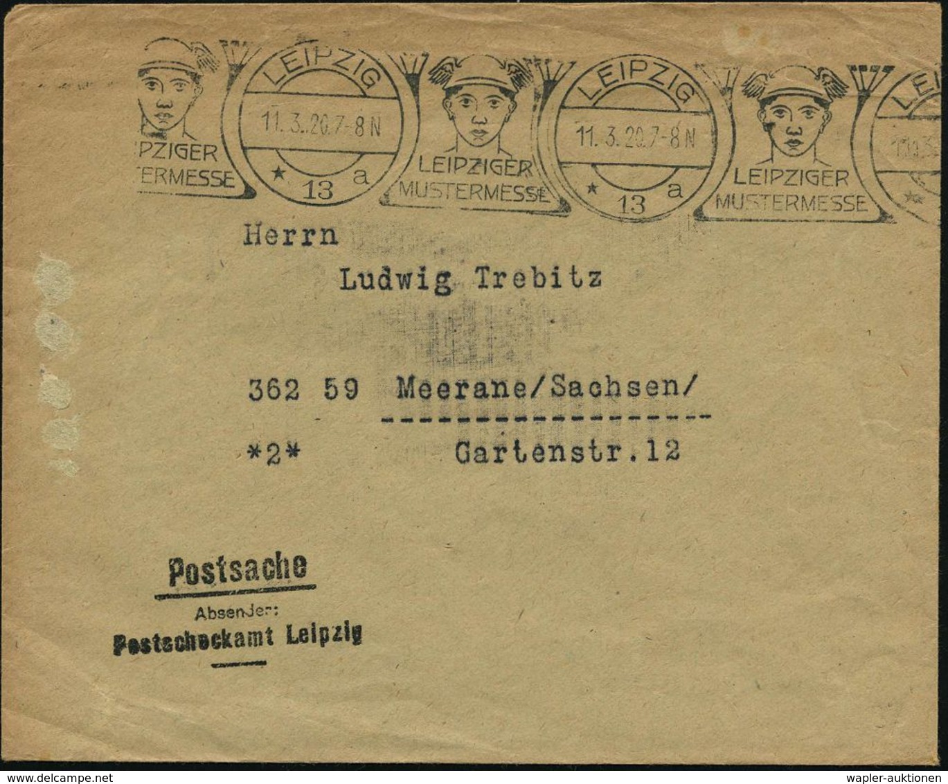 LEIPZIG/ *13a/ LEIPZIGER/ MUSTERMESSE 1920 (11.3.) Seltener U. Gesuchter BdMWSt = Merkurkopf , Enger Abstand Klar Gest.  - Mythologie