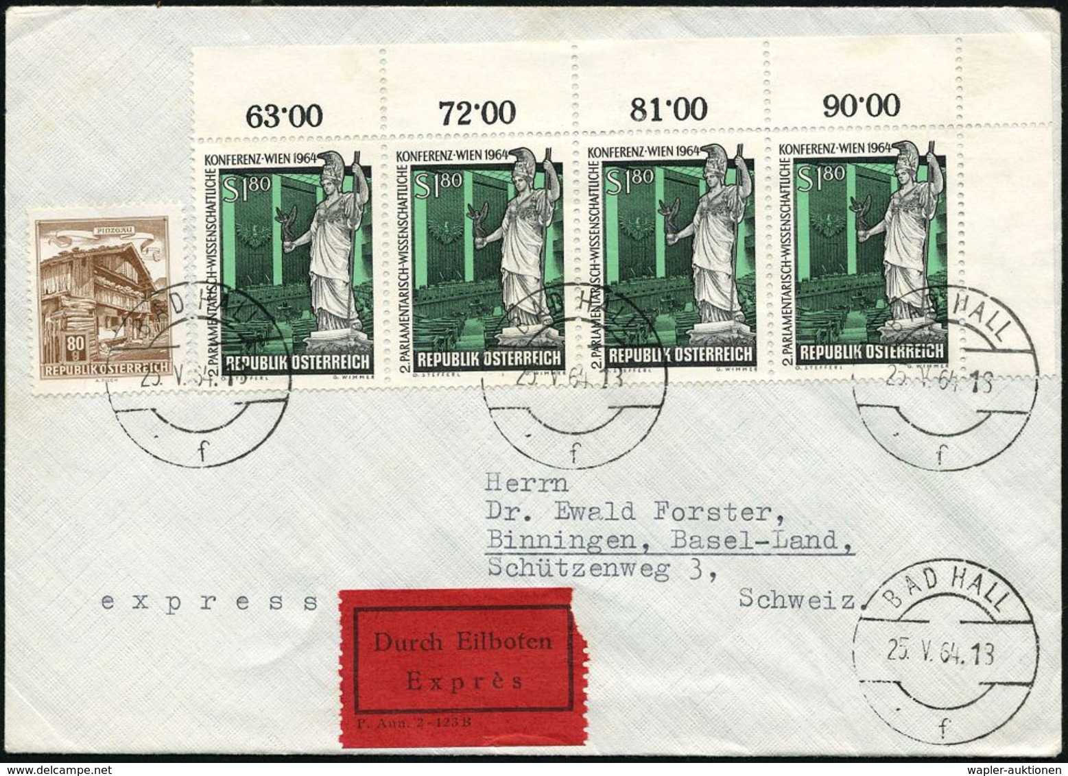 ÖSTERREICH 1964 (25.5.) 1,80 S. "2. Parlamentarisch-Wissenschaftl. Konferenz Wien", Reine MeF: Eckrand-4er-Streifen = Pa - Mythologie