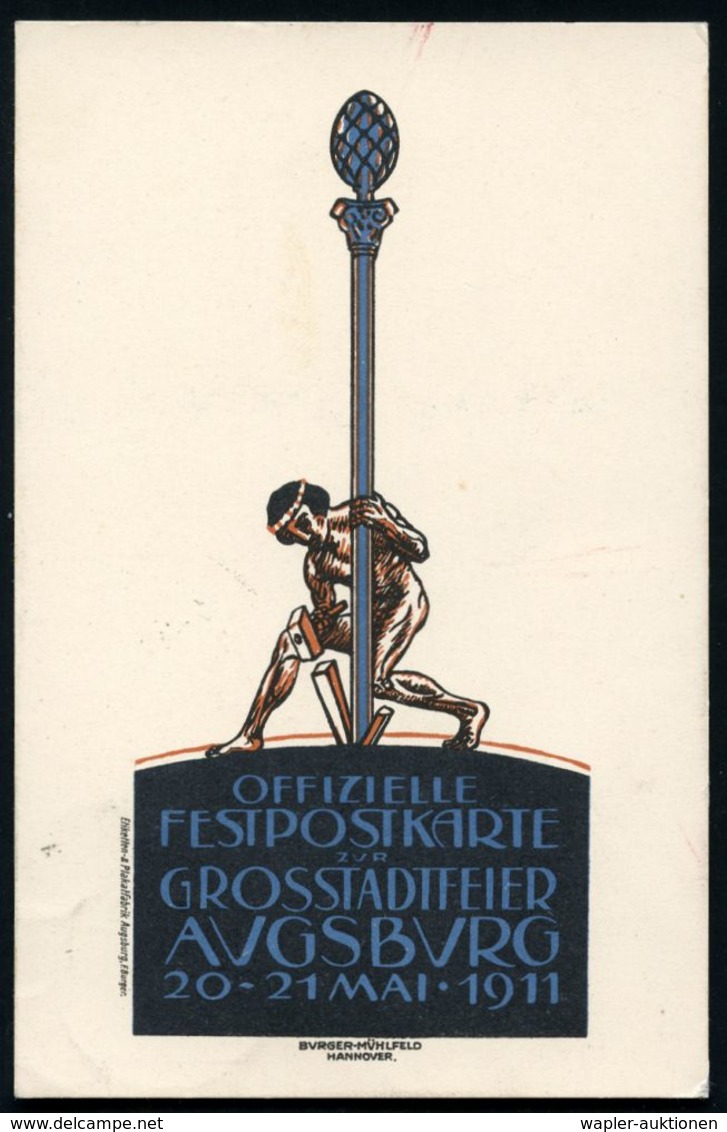 AUGSBURG 6 1911 (Mai) 1K Auf PP 5 Pf. Luitpold, Grün: "GROSSTATDTFEIER AVGSBVRG" = Säule Mit Römischen Fruchtbarkeits-Sy - Archéologie