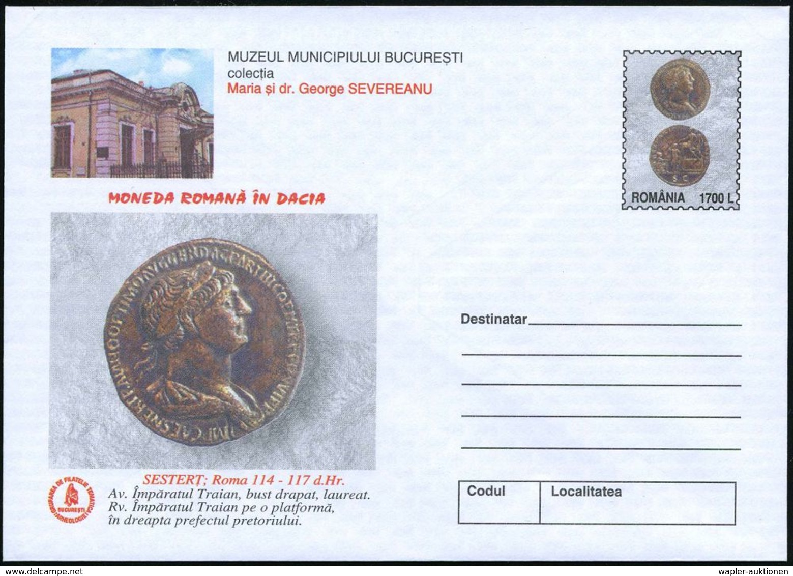 RUMÄNIEN 2000 Sonder-U 1700 L. "Römische Münzen" Kompl. Serie = 5 Verschiedene Münzen (+ Museum) Ungebr., 5 Belege  (Mi. - Archéologie