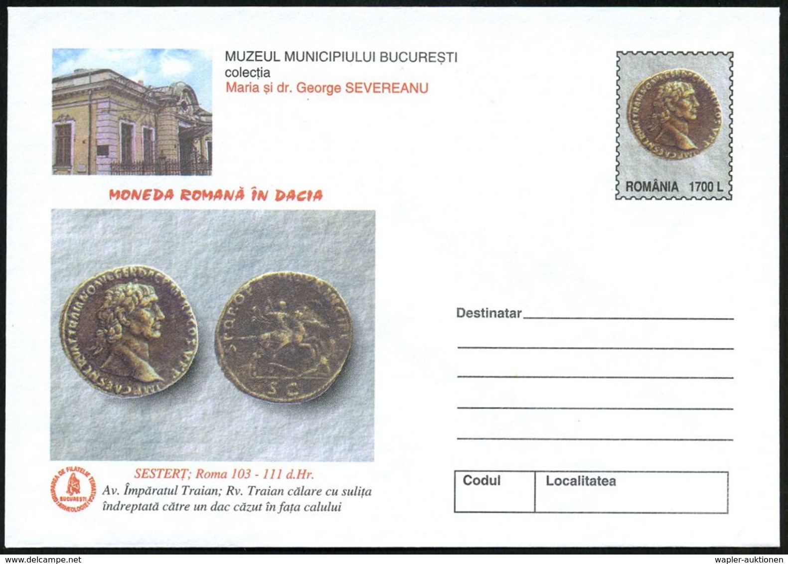 RUMÄNIEN 2000 Sonder-U 1700 L. "Römische Münzen" Kompl. Serie = 5 Verschiedene Münzen (+ Museum) Ungebr., 5 Belege  (Mi. - Archéologie