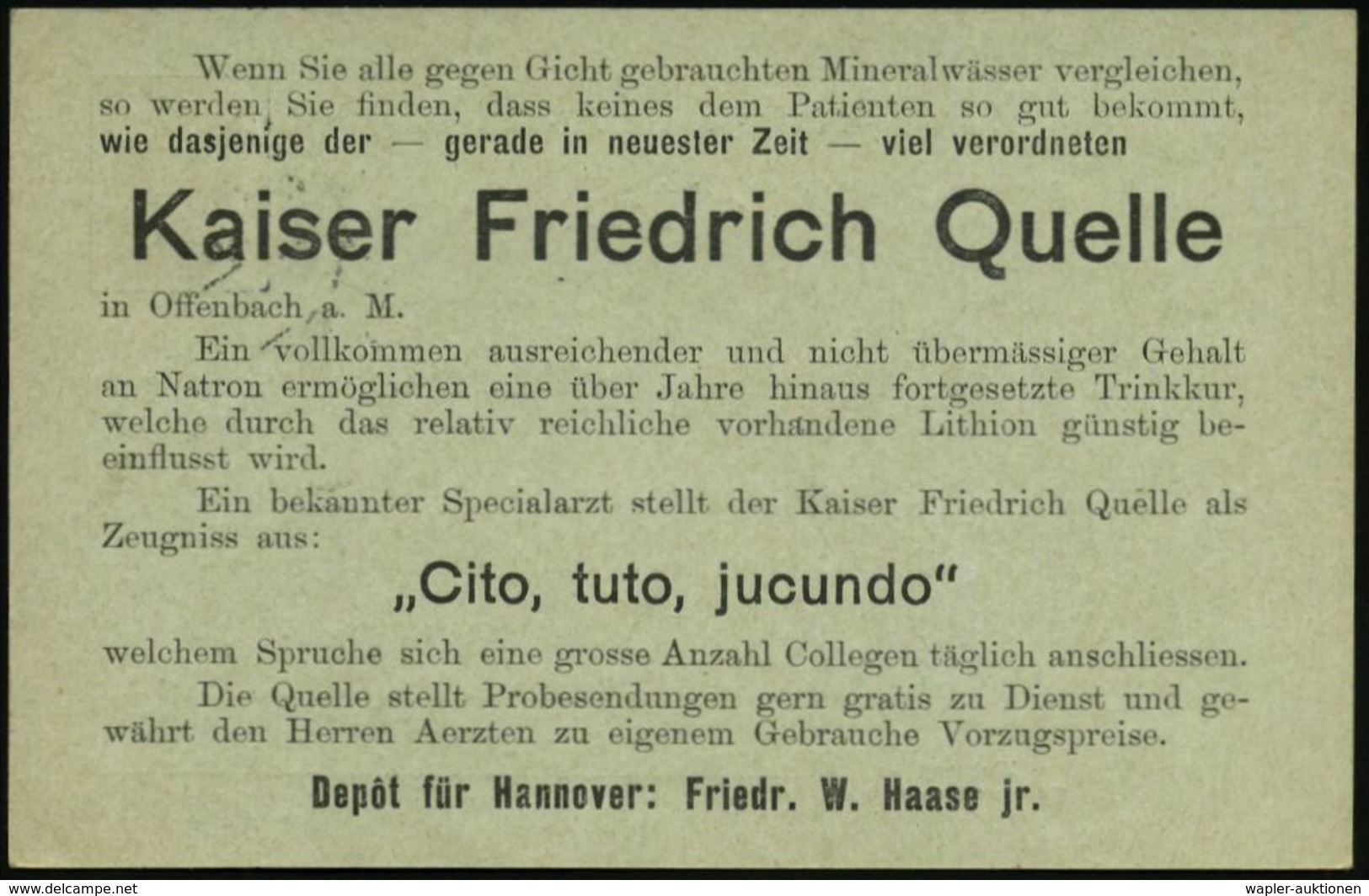 HANNOVER/ *1cc 1900 (11.9.) 1K-Gitter Auf Orts-P 2 Pf. "Reichspost", Grau + Rs. Zudruck: Kaiser Friedrich Quelle.. "Cito - Autres & Non Classés