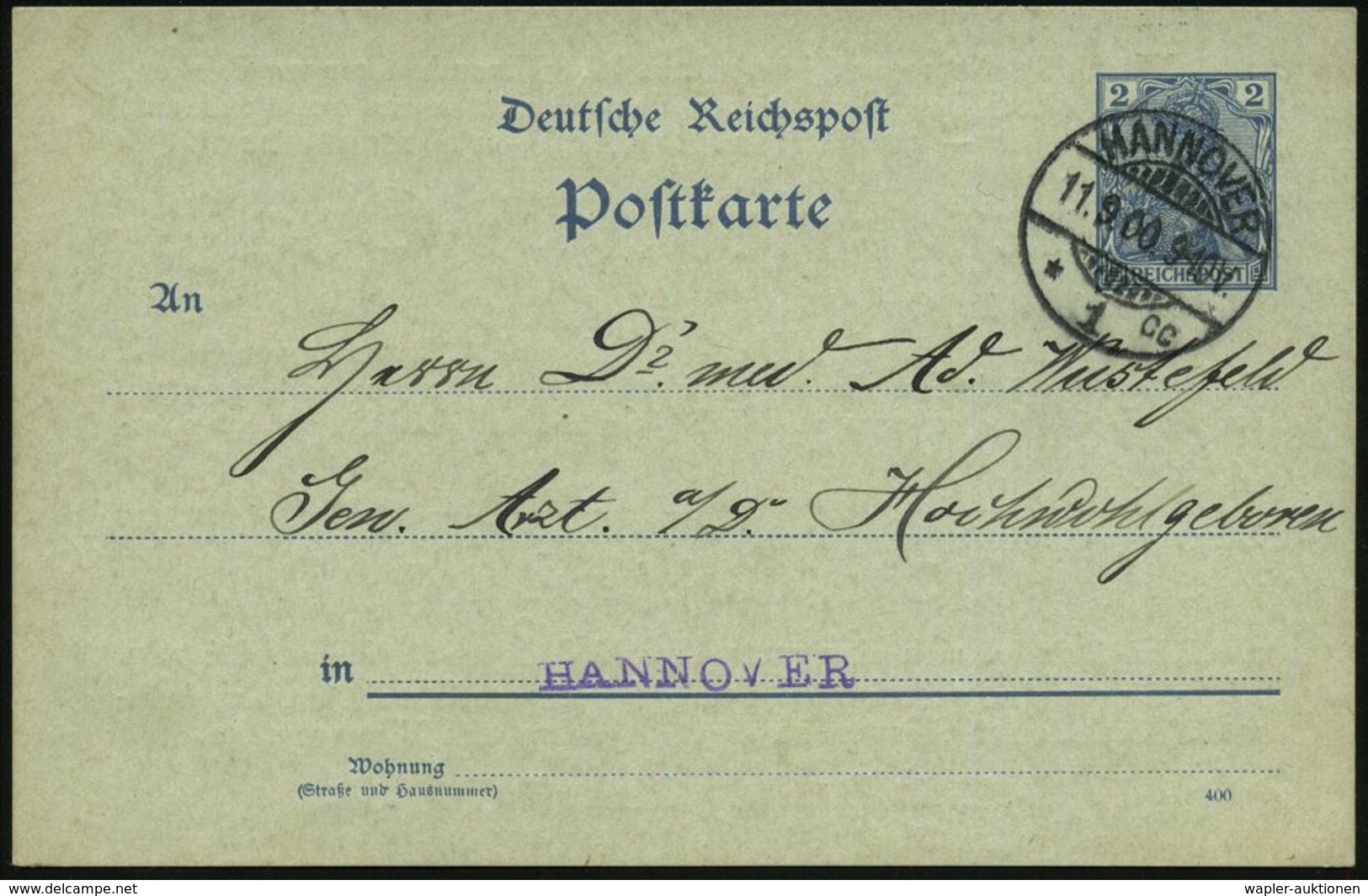 HANNOVER/ *1cc 1900 (11.9.) 1K-Gitter Auf Orts-P 2 Pf. "Reichspost", Grau + Rs. Zudruck: Kaiser Friedrich Quelle.. "Cito - Autres & Non Classés