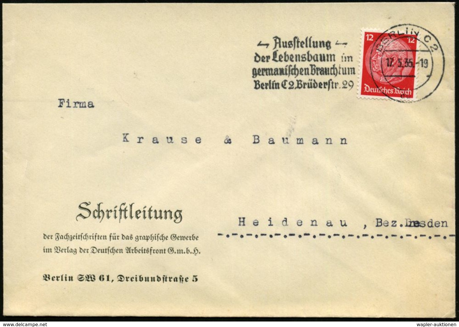 BERLIN C 2/ Du/ -Ausstellung-/ Der Lebensbaum Im/ Germanischen Brauchtum 1935 (Mai) Seltener MWSt , Klar Auf Bedarfsbrie - Archéologie