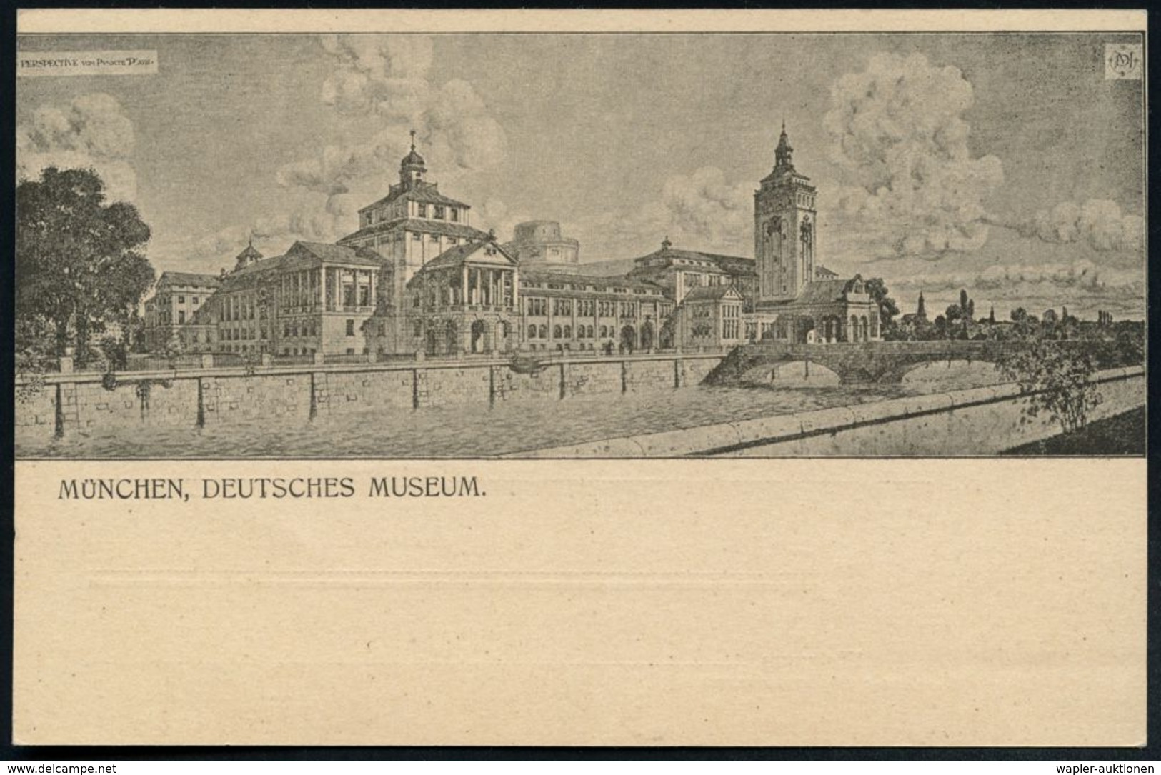 München 1910 PP 3 Pf. + 2 Pf. Rauten: DEUTSCHES MUSEUM (= Technik-Museum) Mit Isarbrücke , Ungebr. (Frech.PP 8/F 1-01) - - Monuments