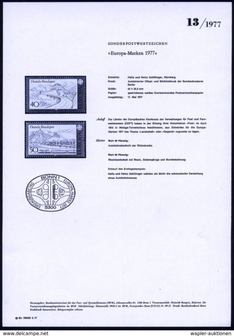 B.R.D. 1977 (Mai) 40 Pf. Rhön-Autobahn-Viadukt Mit Amtl. Handstempel  "M U S T E R" , Postfr. + Amtl. Ankündigungsblatt  - Ponts