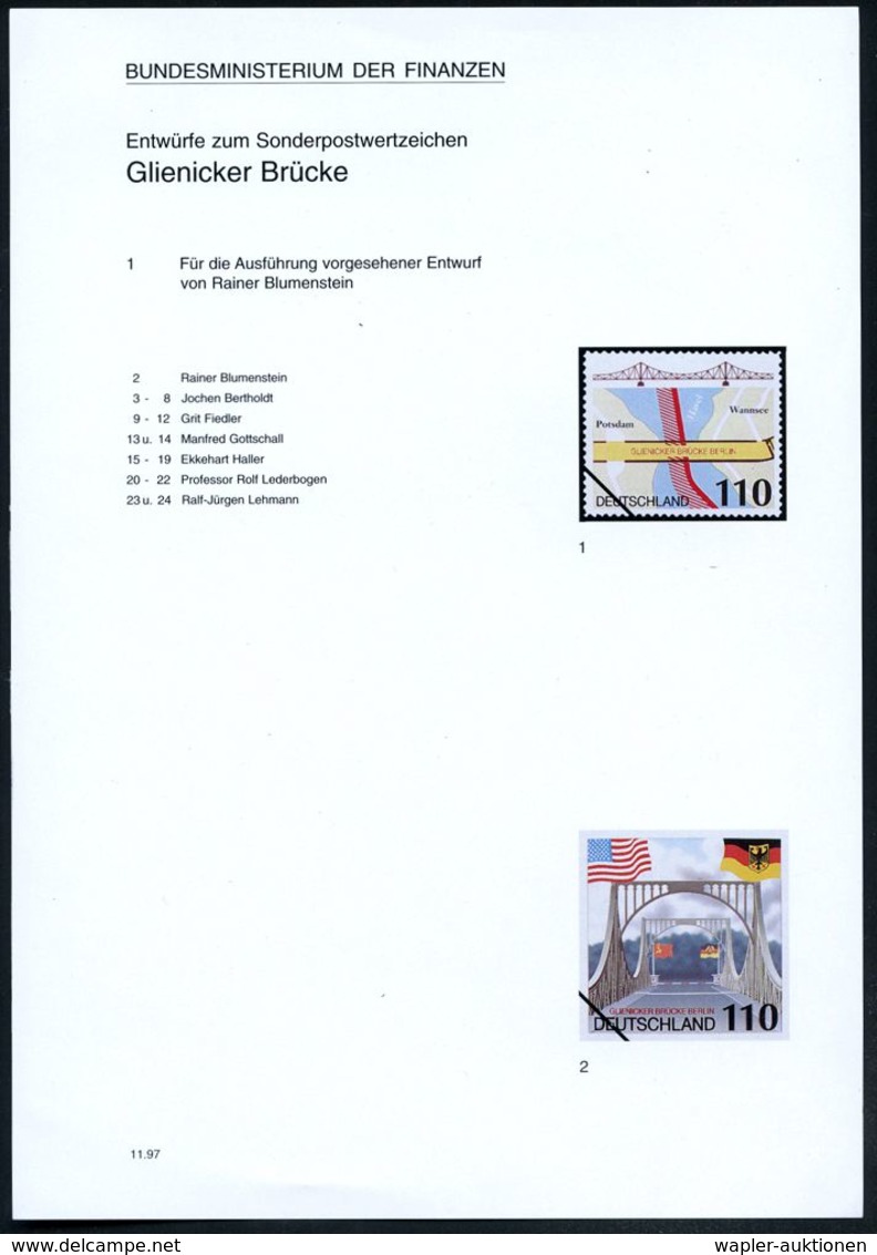 B.R.D. 1997 (Nov.) 110 Pf. "Glienicker Brücke", 24 Verschied. Alternativ-Color-Entwürfe D. Bundesdruckerei Auf 5 Entwurf - Ponts