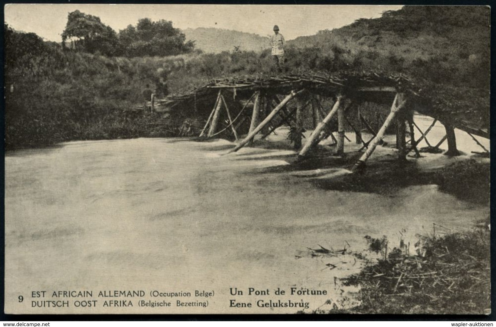 BELGISCHE BESETZUNG D.O.A. 1918 5 C. BiP Palme , Grün: "Glücks-Brücke" Auf Dem Luvone-Fluß = Provis. Holz-u. Blätterbrüc - Ponts