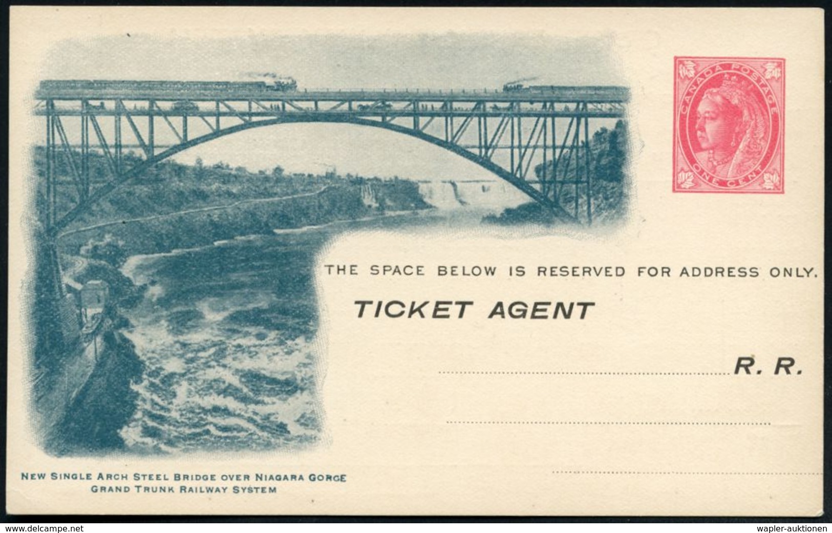 CANADA 1898 1 P. Dienst-P. Victoria, Rosa: GRAND TRUNK RAILWAY SYSTEM: "New Arch Steel Bridge Over Niagara Gorge" = Zwei - Ponts