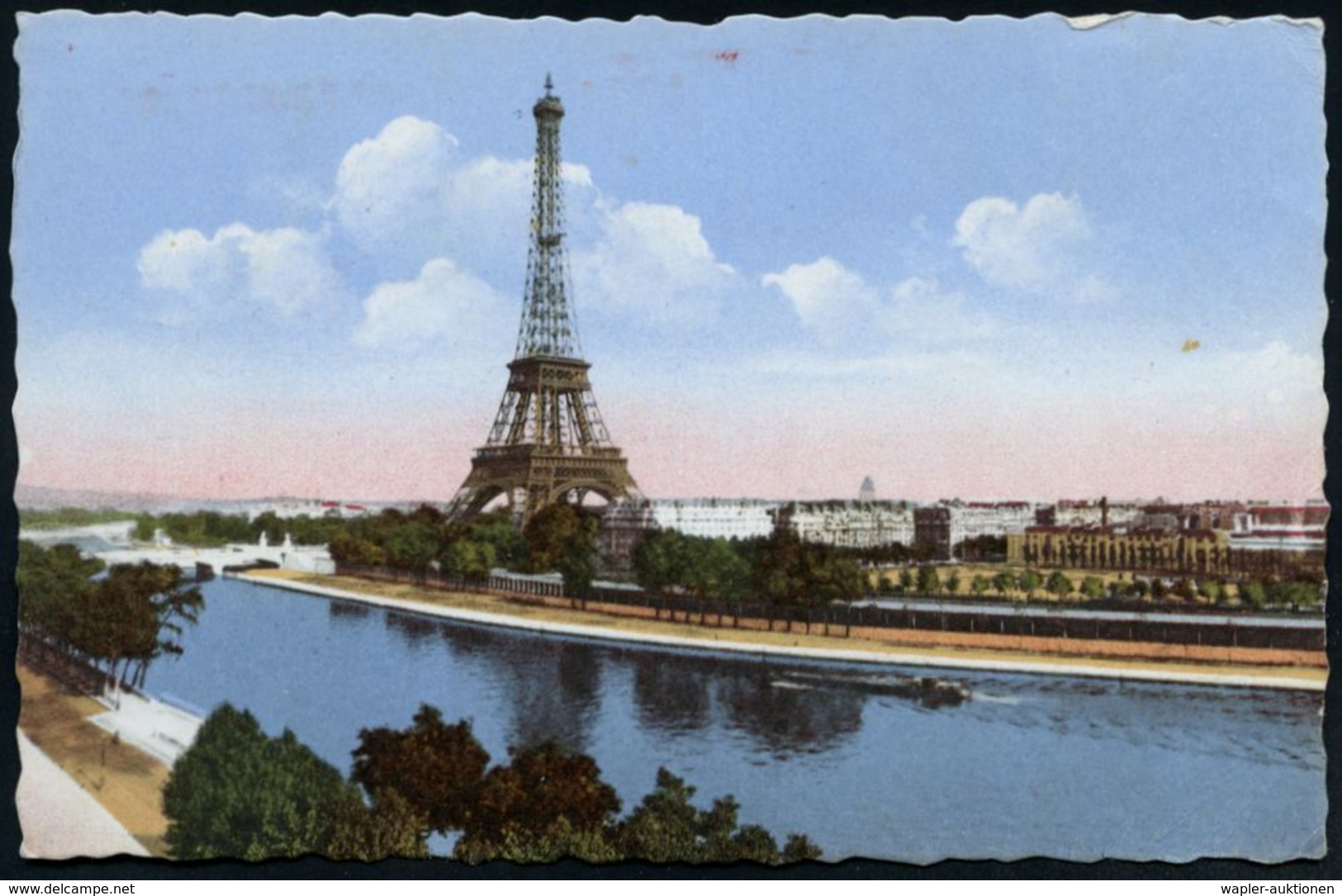 FRANKREICH 1953 (10.8.) AFS: PARIS VII/C.1559/LA TOUR EIFFEL/SOMMET 300 METRES = Hauspostamt Eiffel-Turm Auf Blauer Eiff - Monumentos