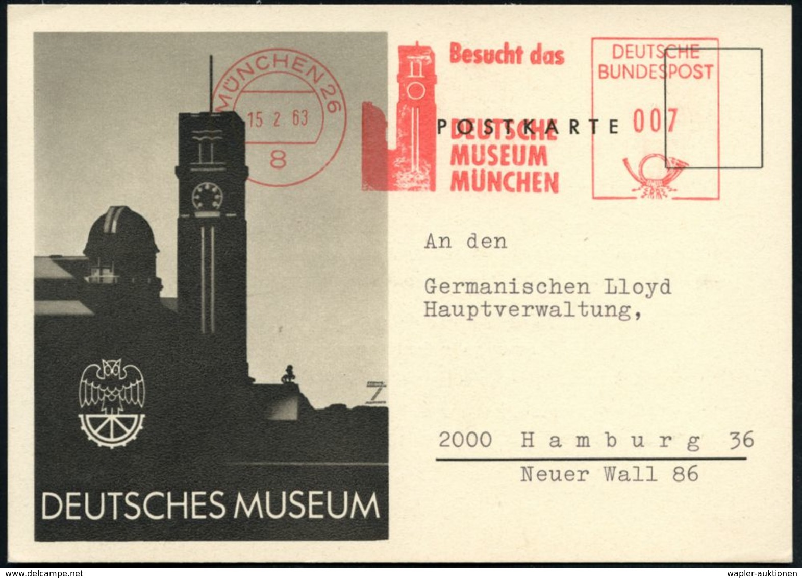 8 MÜNCHEN 26/ Besucht D./ DEUTSCHE/ MUSEUM.. 1977 AFS = Astronom. Observatorium U. Uhrturm Auf Motivgleiche Dienstkarte: - Astronomie