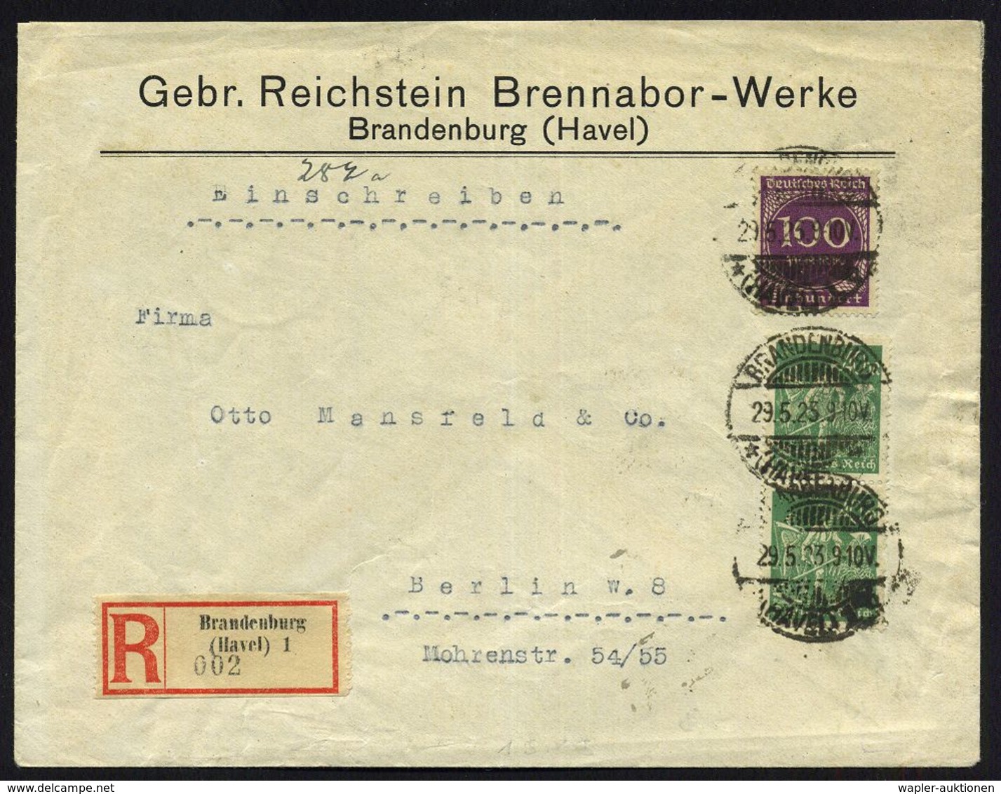 BRANDENBURG/ *(HAVEL) 1/ B 1923 (29.5.) 1K-Gitter Auf Firmenbrief: Gebr. Reichstein Brennabor-Werke.. = Hersteller PKW,  - Voitures