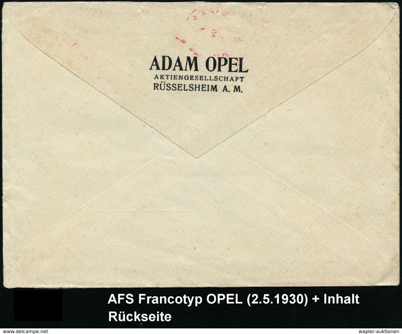 RÜSSELSHEIM/ (HESSEN)/ OPEL 1930 (2.5.) AFS (altes OPEL-Logo) + Inhalt: Briefbogen: ADAM OPEL AG/ FAHR-RÄDER- U. MOTORWA - Voitures