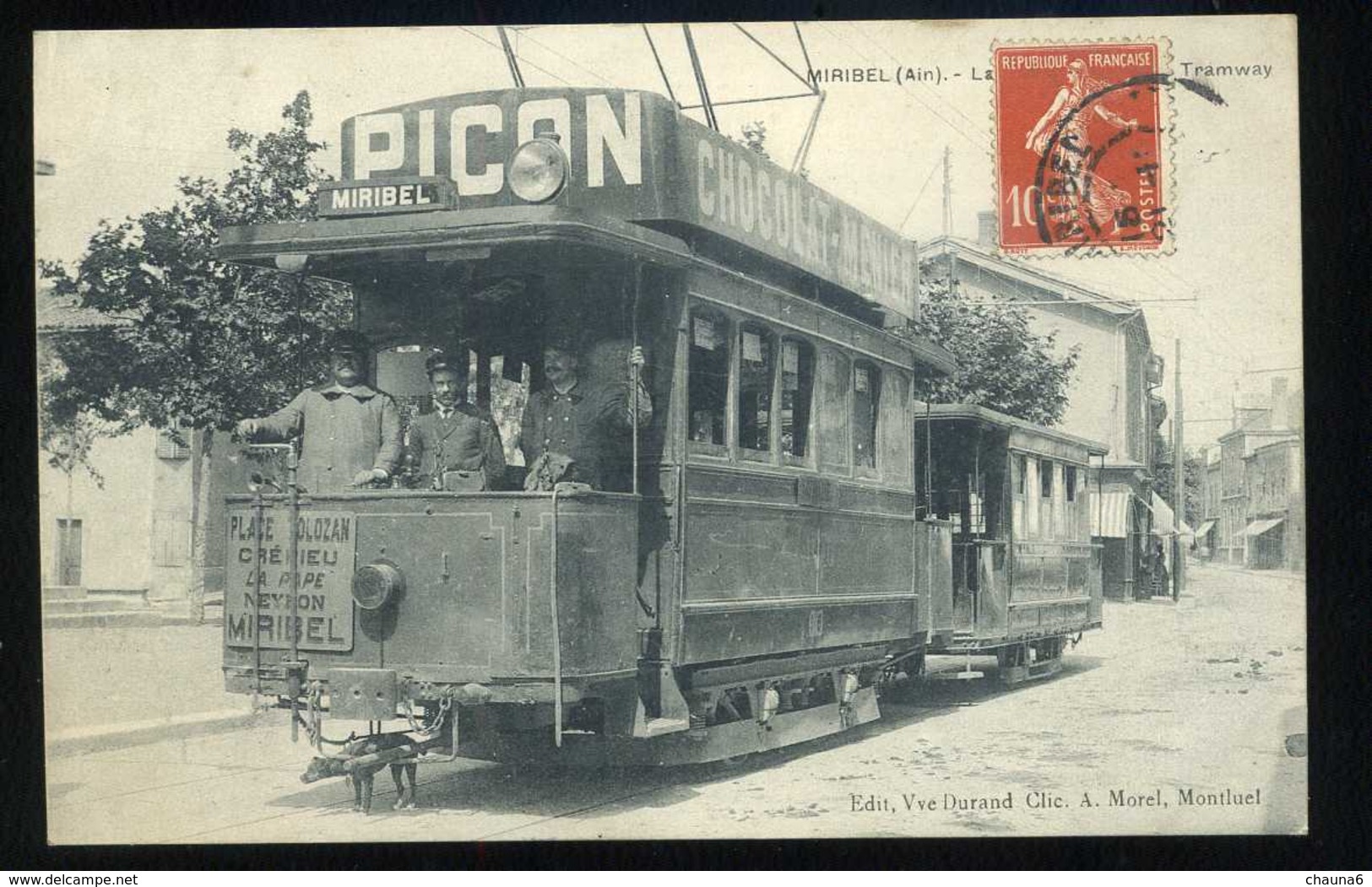 Superbe CPA Tramway à Miribel Ain  Publicité Chocolat Meunier Et Picon - Schokolade