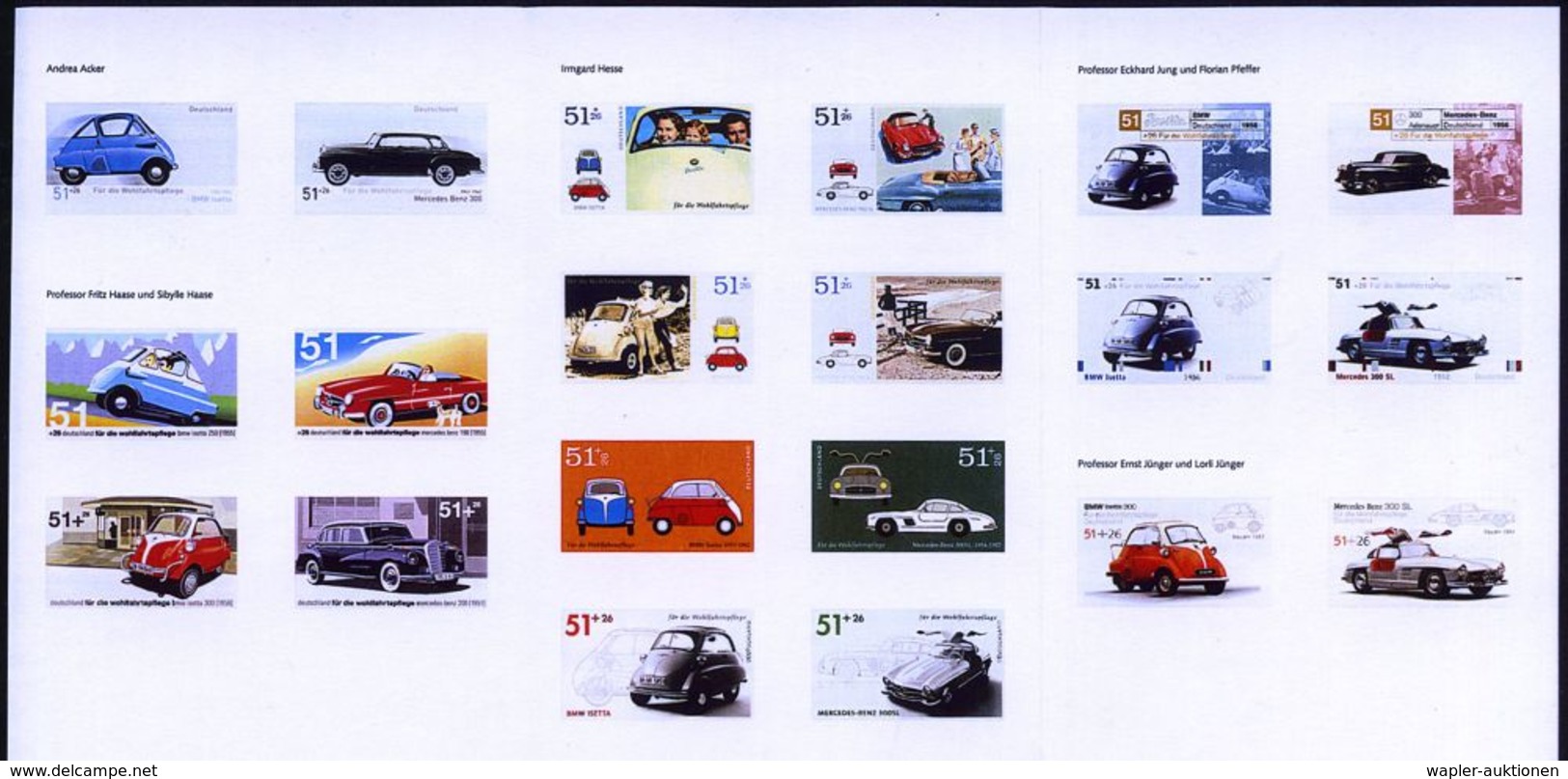 B.R.D. 2002 (Dez.) Oldtimer, Wofa-Satz Kompl., 31 Verschied. Color-Alternativ-Entwürfe D. Bundesdruckerei In Amtl. Faltk - Voitures