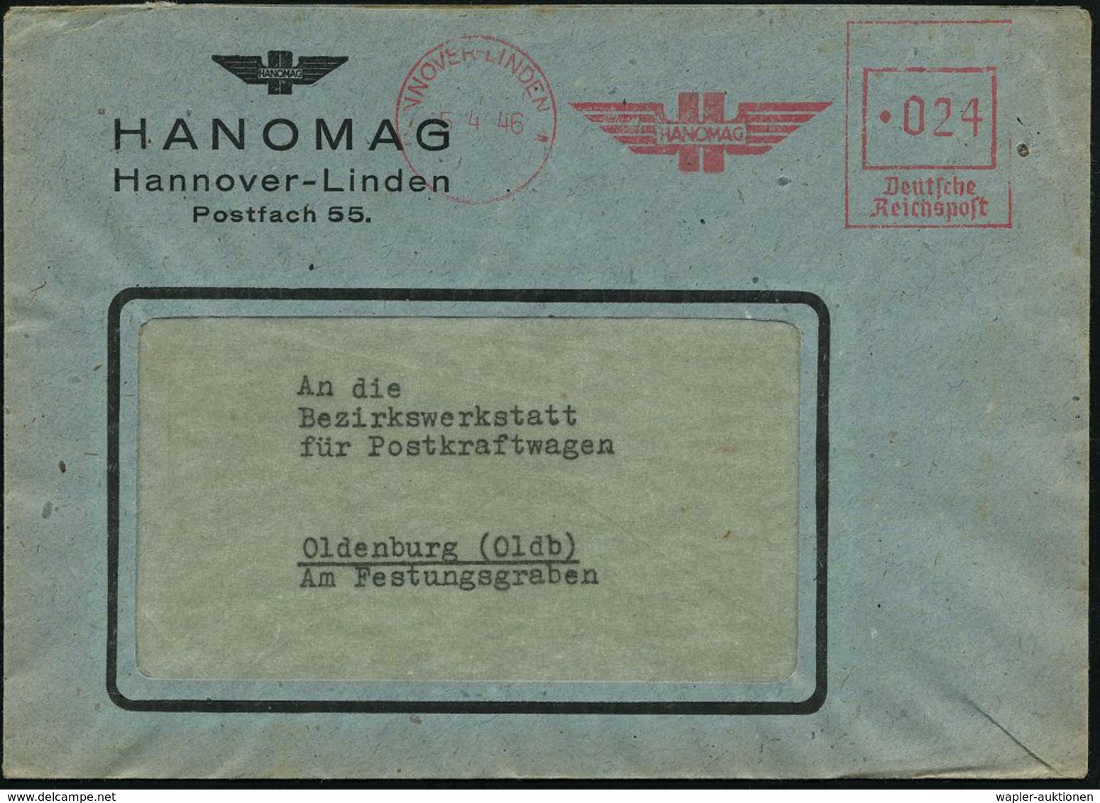 HANNOVER-LINDEN 1/ HANOMAG 1946 (15.4.) Aptierter AFS = NS-Adler Entfernt (altes Firmen-Logo) Motivgl. Firmenbrief, Selt - Camions