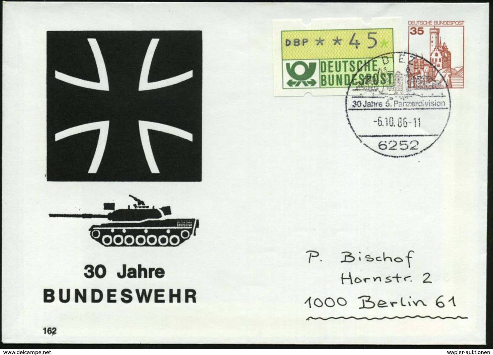6252 DIEZ/ 30 Jahre 5.Panzerdivision 1986 (6.10.) SSt (Bo.11) Auf PU 35 Pf. Burgen: 30 Jahre BUNDESWEHR = Panzer "Leopar - Autres (Terre)