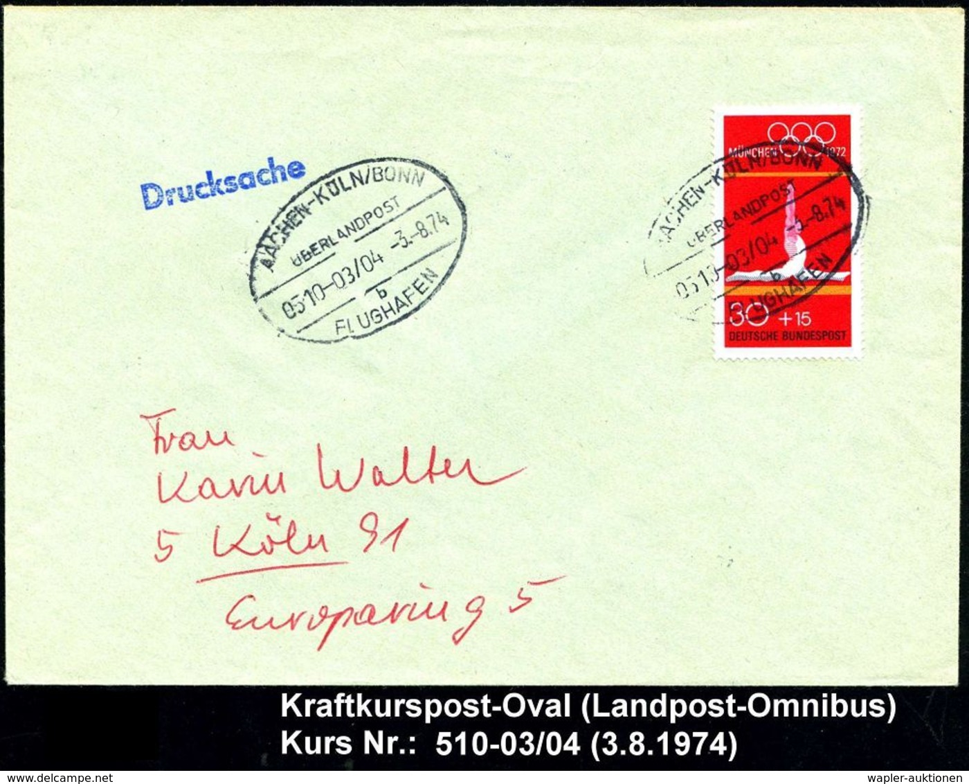 AACHEN-KÖLN/ BONN/ ÜBERLANDPOST/ 0510-03/ 04/ B/ FLUGHAFEN 1974 (3.8.) Oval 2x Auf Inl.-Brief (Mi.721) - Martin Luther & - Voitures