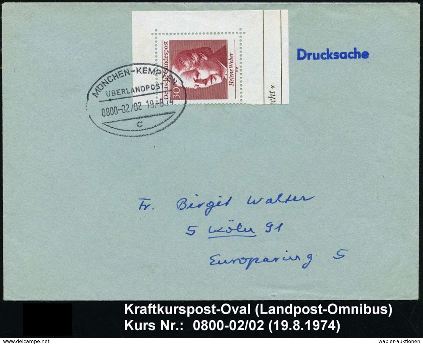 MÜNCHEN-KEMPTEN/ ÜBERLANDPOST/ 0800-02/ 02/ C 1974 (19.8.) Oval-St. Klar Auf Inl.-Brief (Mi.598) - Martin Luther & Refor - Voitures