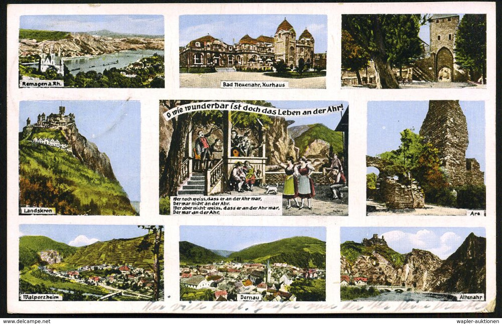 BAD NEUENAHR/ Jm Postkraftwagen/ Durchs Rheinland 1934 (9.6.) HWSt Klar Gest. Color-Ak.: Ahrtal Mit 9 Miniatur-Ansichten - Voitures