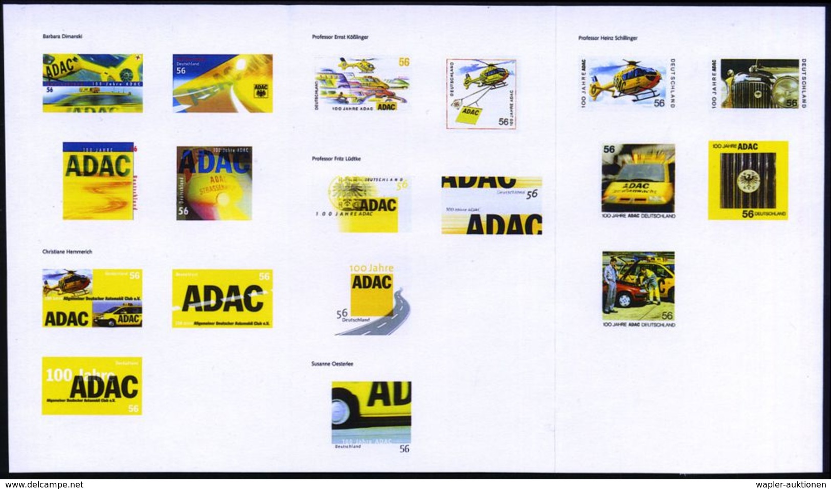 B.R.D. 2003 (Mai) 56 C. "100 Jahre ADAC", 26 Verschiedene Color-Alternativ-Entwürfe Der Bundesdruckerei In Amtl. Faltkar - Voitures