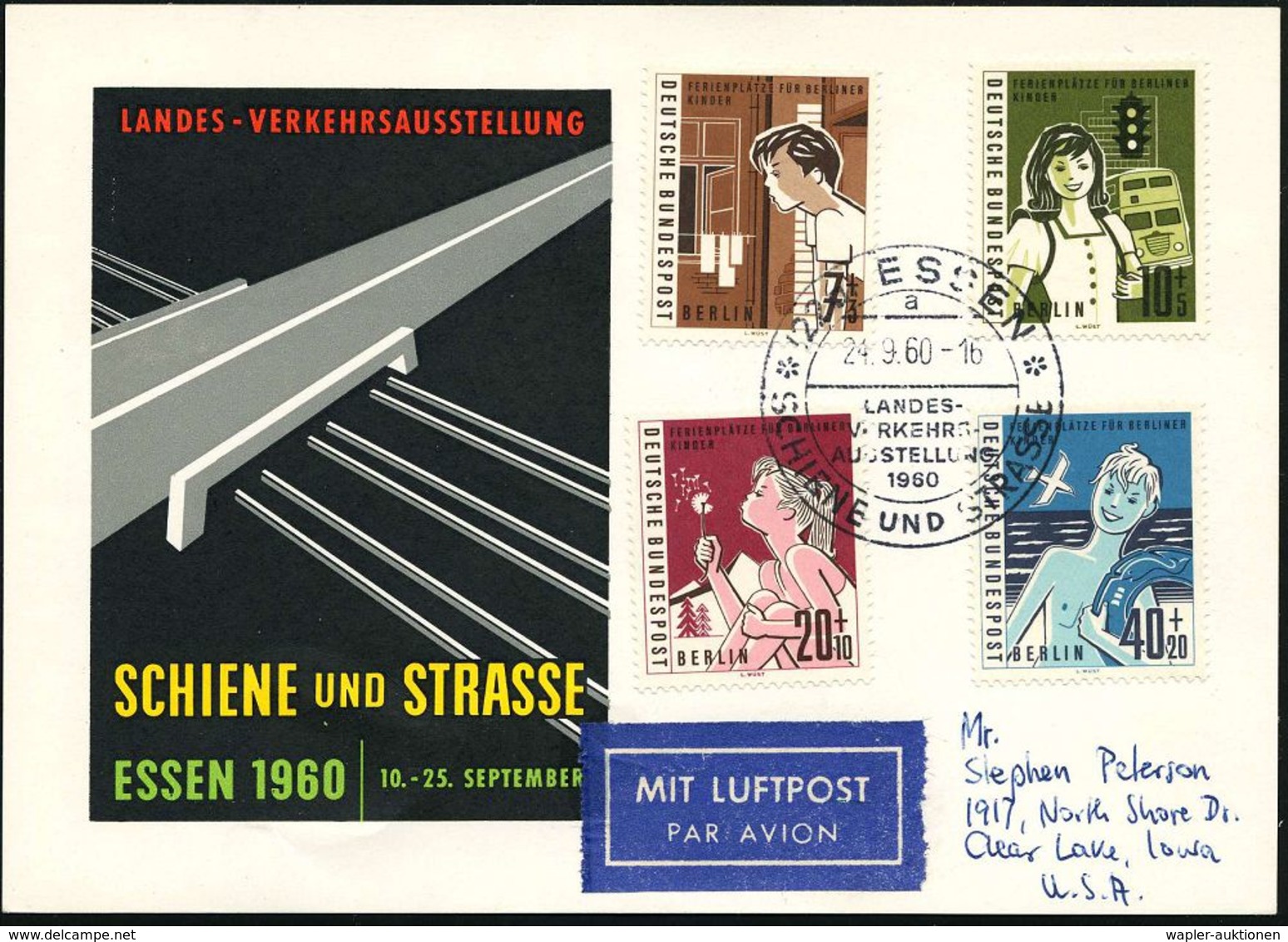 (22a) ESSEN/ A/ LANDES-/ VERKEHRS-/ AUSSTELLUNG/ SCHIENE U.STRASSE 1960 (24.9.) SSt Auf Ausstellungs-Sonder-Kt.: Autobah - Voitures