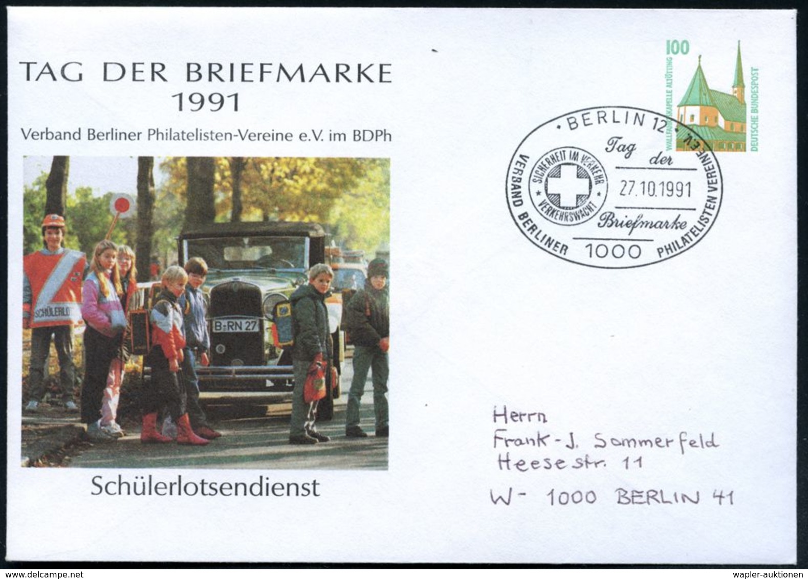 1000 BERLIN 12/ Tag Der/ Briefmarke/ SICHERHEIT IM VERKEHR/ VERKEHRSWACHT... 1991 (27.10.) SSt (Kreuz-Symbol) Auf Passen - Accidents & Sécurité Routière