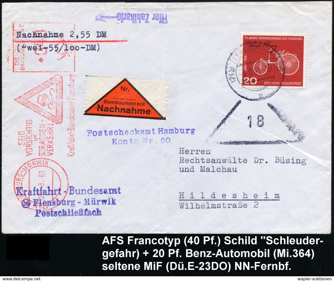 (24b) FLENSBURG-MÜRWIK/ SEID/ VORSICHTIG/ IM/ STRASSEN-/ VERKEHR/ Kraftsfahrt-Bundesamt.. 1961 (9.9.) AFS 040 Pf. = Verk - Accidents & Sécurité Routière