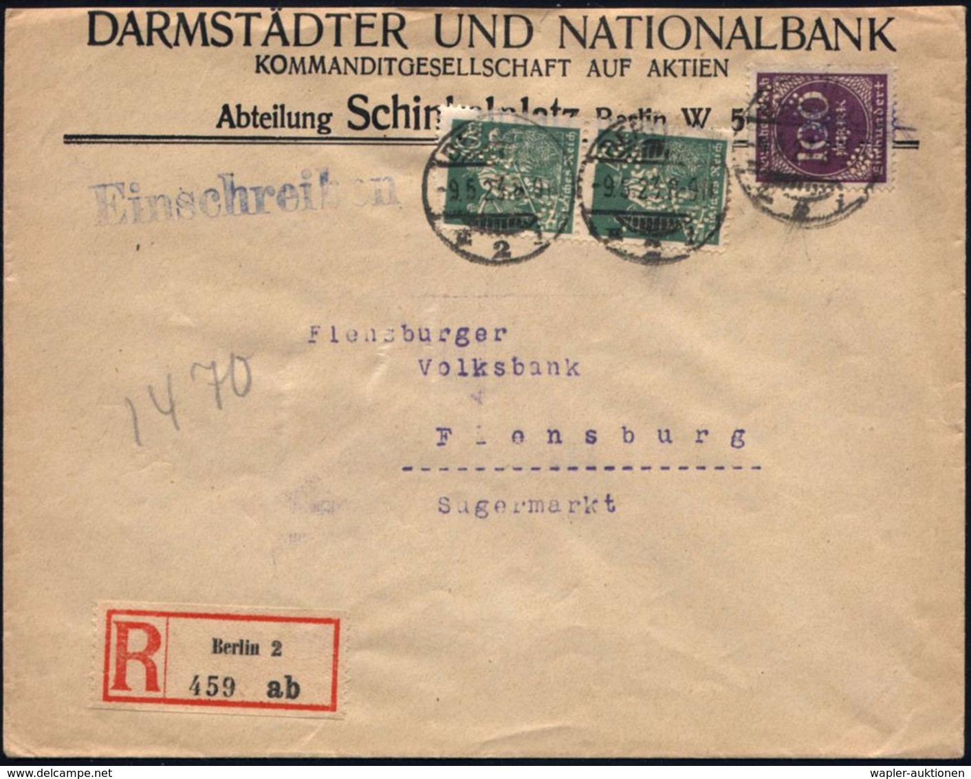 Berlin C 2 1923 (9.5.) 1K-Gitter Auf Paar 40 Mk. Landarbeiter + 100 Mk. Ziffer, Je Firmenlochung: "B F H U J" = B Ank Fü - Non Classés