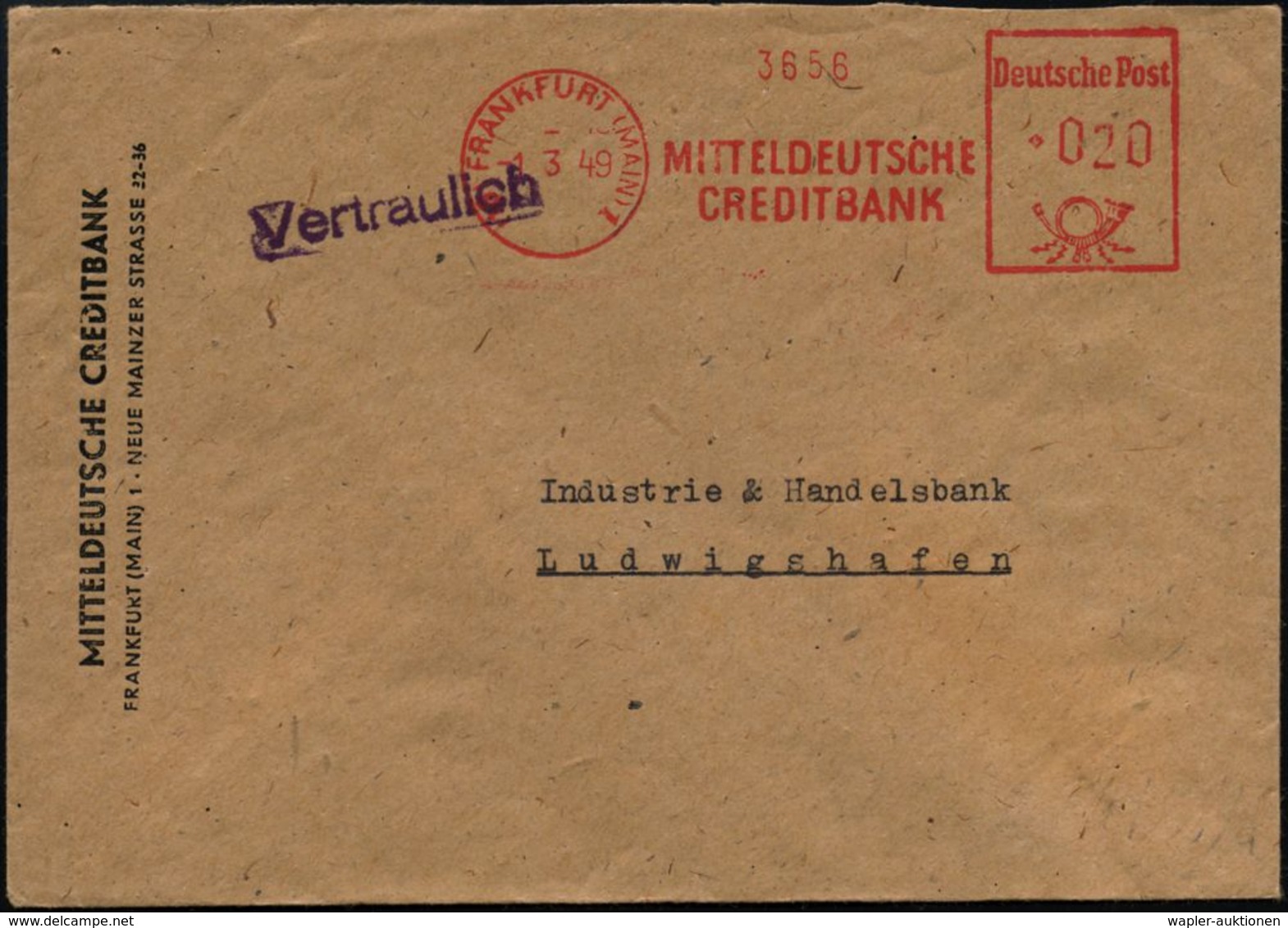 (16) FRANKFURT (MAIN)1/ MITTELDEUTSCHE/ CREDITBANK 1949 (1.3.) AFS = "entflochtene Commerzbank" (alliierte Dekartellisie - Non Classés