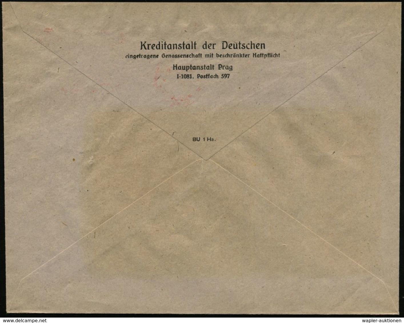 BÖHMEN & MÄHREN 1943 (8.4.) AFS: PRAG 1/PRAHA 1/K D D (= Kreditanstalt D.Deutschen) = Genossenschaftsbank, Rs. Abs.Vordr - Non Classés