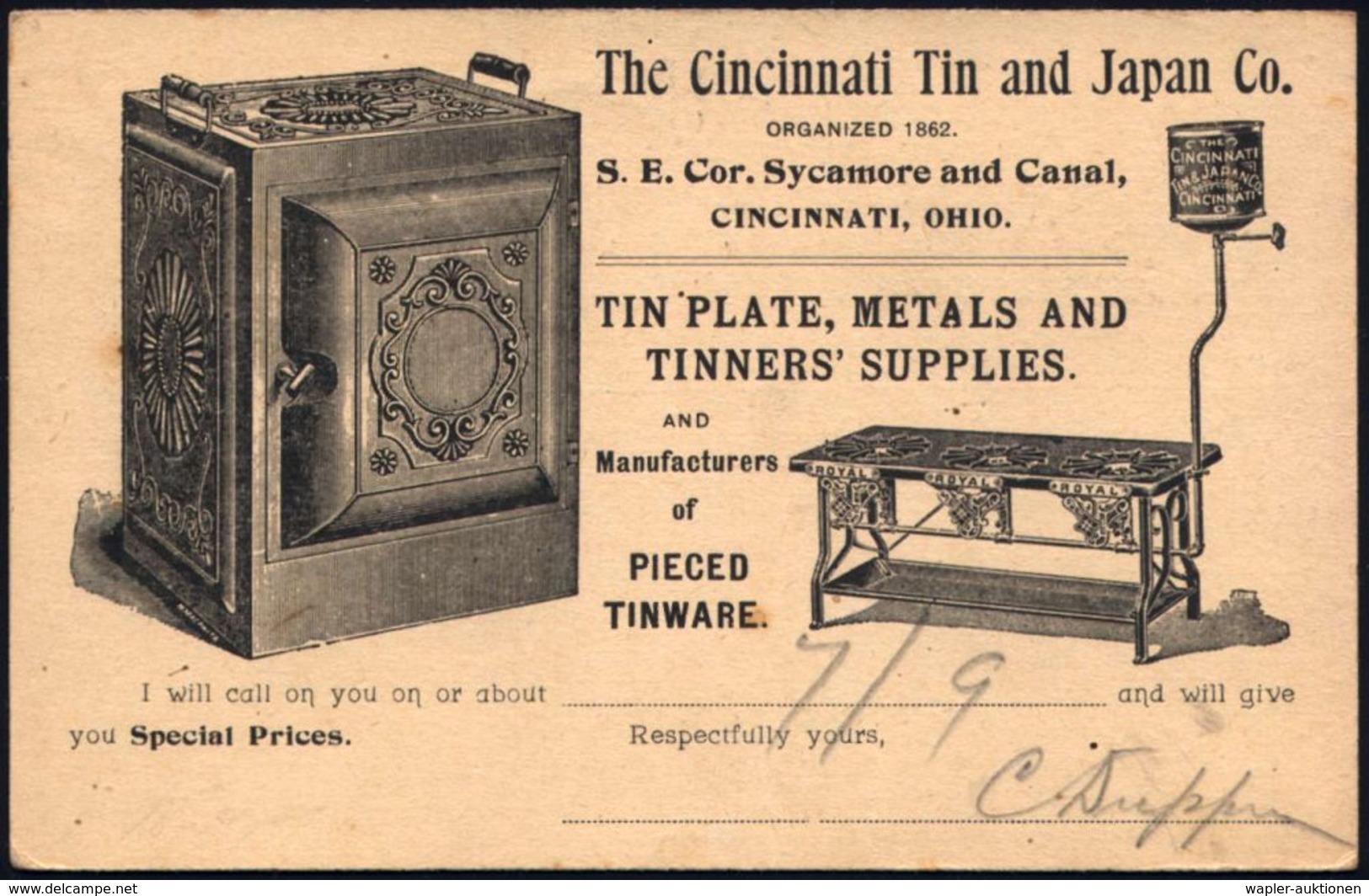 U.S.A. 1897 (2.7.) Reklame-PP 1 C. Washington, Schw.: "The Cincinnati Tin And Japan Co." ,Abb: Tragbarer Safe / Histor.  - Non Classés