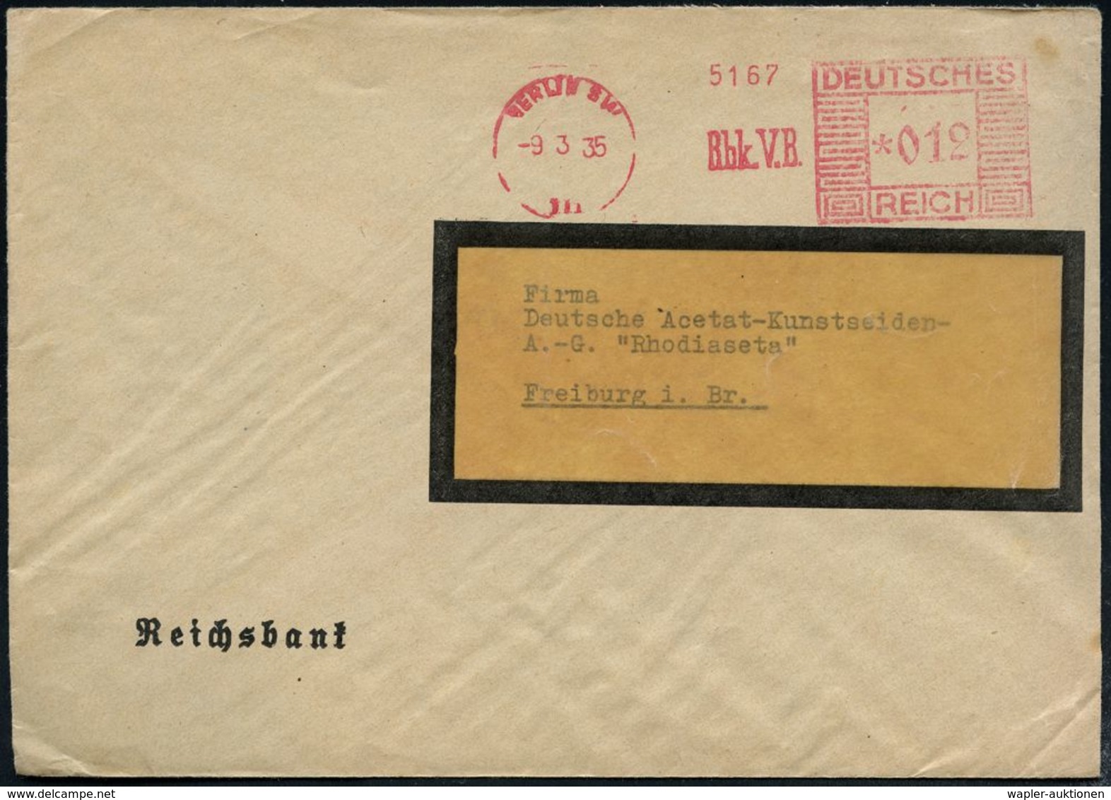 BERLIN SW/ 111/ Rbk.V.B. 1935 (9.3.) AFS "Mäanderrechteck" = Reichsbank-Hauspostamt , Dienstbrief (Dü.E-2Ah) - 30jährige - Non Classés