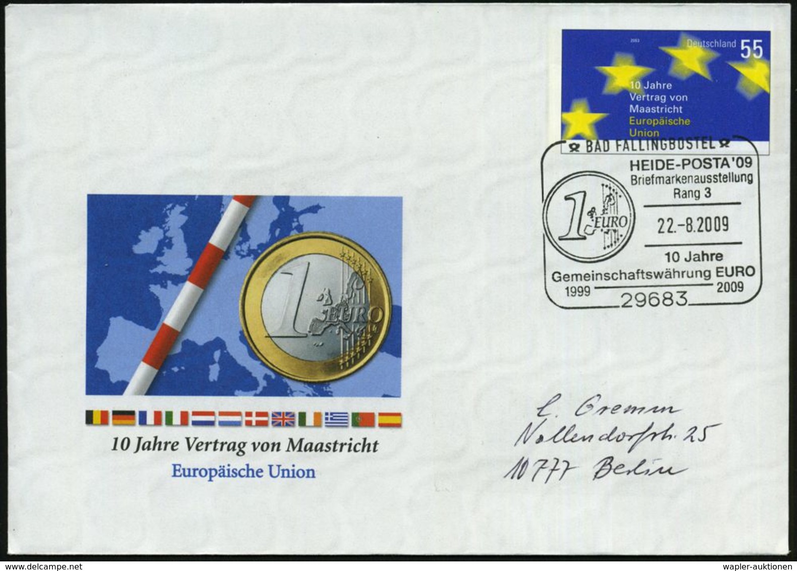 29683 BAD FALLINGBOSTEL/ ..10 Jahre/ Gemeinschaftswährung EURO 1999 2009 (22.8.) SSt = 1.- EURO, Motivgl. USo 55 C. "10  - Non Classés