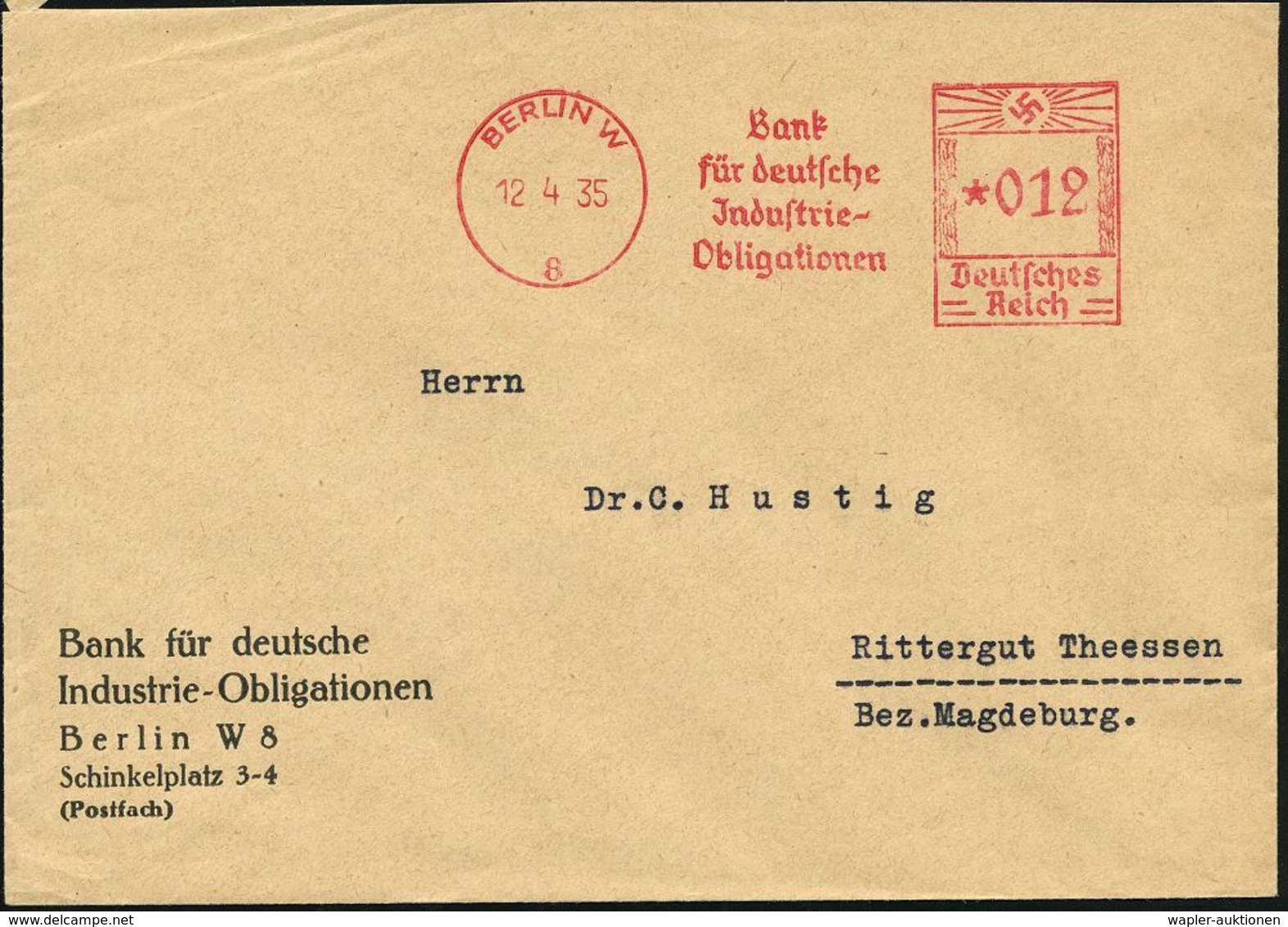 BERLIN W/ 8/ Bank/ ür Deutsche/ Jndustrie-/ Obligationen 1935 (12.4.) AFS Klar Auf Firmenbrief (Dü.E-3Ao) - Preussen / P - Non Classificati